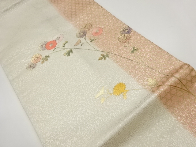 JAPANESE KIMONO / GILDED CHRYSANTHEMUM PATTERN EMBROIDERY NAGOYA OBI